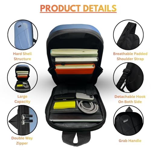 Image of Tukzer ABS Hard Shell Sling Bag Aliens Series 180Open Crossbody Side Shoulder Bag for Mens, Women, Office,Travel,Everyday Mini Backpack for iPad,Tablet,Smartphone,Charger,Headphone,HDD,Camera(01-BLU)