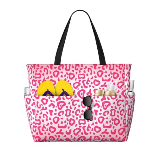 Grand sac de plage rose léopard : ne manquez plus de place grâce à ce sac fourre-tout à poignées