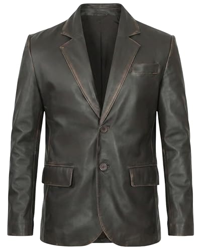 Image of Men's Leather Blazer - Lambskin Leather Blazer Men Genuine Leather Jacket Blazers - Men's Real Leather Sport Coat
