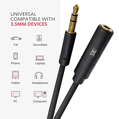 Image of MX 3.5mm Audio Extension Cable 1.5m - Male to Female AUX Stereo Cord for Headphones, Speakers, Car Audio, PCs, Laptops & MP3 Players - Black