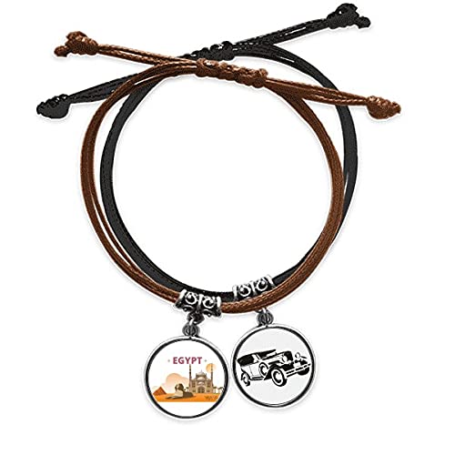 Bracelet Égypte pyramide sphinx en cuir et corde tressée