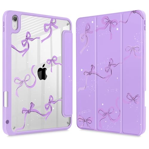 May Chen Case for iPad Air 13 Inch M4 2026, M3 2025, M2 2024, [Built-in Pencil Holder] Shockproof Cover with Clear Transparent Back Shell, Auto Sleep/Wake Cover, Purple Bows