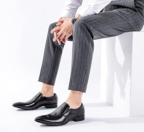 Santimon Men's Genuine Leather Comfort Fashion Pointed-Toe Anti-Slip Slip on Classic Loafers Dress Formal Shoes Office Black 8.5 US | Image 4