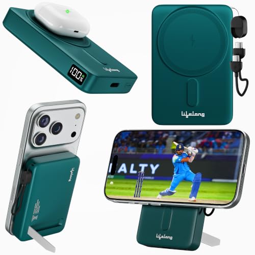 Image of Lifelong Electronics 10000mAh MagSafe Wireless Power Bank | Powerbank for iPhone & Apple AirPods | Works as Mobile Phone Stand | Supports Wired Fast Charging | Has Metal Stand, Battery Display & Cable