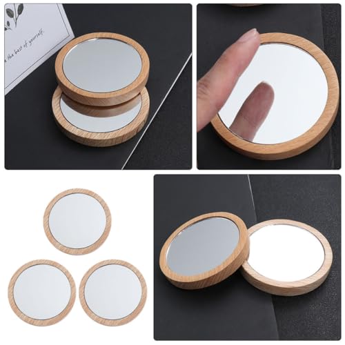 Espejo de Maquillaje Pequeño de Madera Portátil 3 Piezas miniatura 3