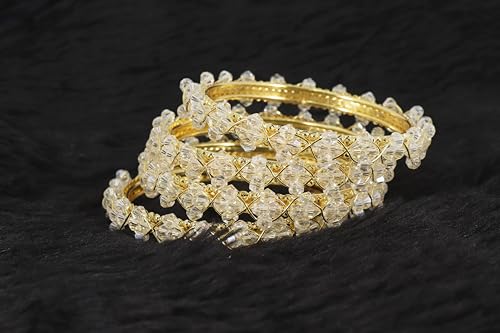 Image of NMII Stylish Pearls Beads Bangles Set For Women & Girls | Women's Bangles Bracelet | Metal Bangles Kada Set For Wedding, Party, Festival, Daily | Women's Fashion Jewellery- Set of 4