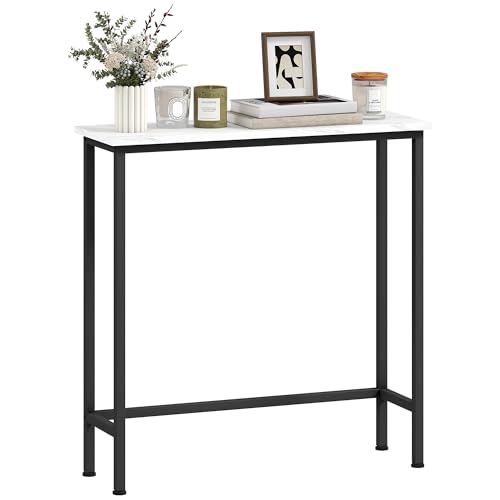 HOMCOM Mesa Consola Moderna Consola Recibidor Estrecha con Superficie con Efecto Mármol y Marco de Metal para Entrada Sala de Estar 75x24x76 cm Blanco y Negro