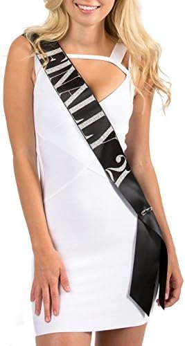 Dulcet Downtown Black Finally 21 Birthday Sash with Silver Glitter Lettering