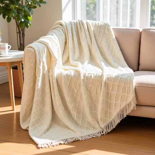 El Mejor Listado de Sofa Cama Moderno para comprar hoy. 41 UBRICI Manta de Punto para Sofá,Manta Tejida Decorativa para Sofá Sillón Silla y Cama Suave y Ligera Manta de Punto Borla Rombo(127 * 172cm) (Blanco Roto)