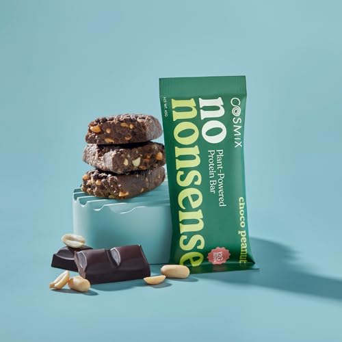 Image of Cosmix No-Nonsense Protein Bar | Choco Peanut | 12g Complete Plant Protein + 6g Fibre | No Added Sugar or Preservatives | Gluten & Lactose-Free, Gut-Friendly | 45g Bar | Pack of 6