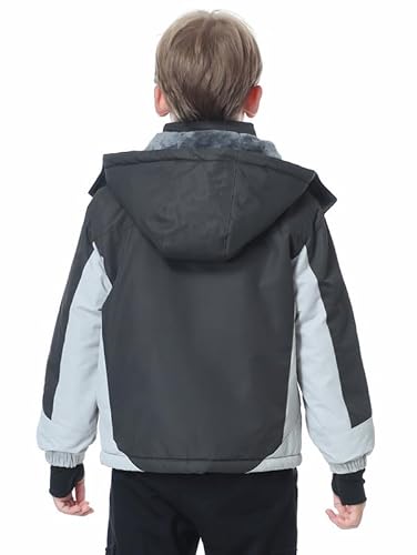 Kinsyoma Boy'S Waterproof Ski Jacket Warm Fleece Winter Snow Coat Windproof Snowboarding Jacket With Detachable Hood Grey 10-12 Years thumb #1