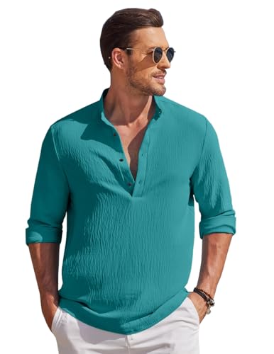 Image of Men's Regular Fit Solid Popcorn Full Sleeve Regular Fit Short Kurta | Solid Pattern Mandarin Collar Straight Kurta