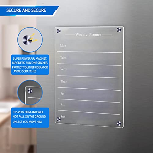 Todkoding 9"X13" Clear Weekly Meal Planner Magnetic Acrylic Board,Acrylic Magnetic Dry Erase Board For Fridge, Magnet Week Calendar For Refrigerator Includes 6 Colors Markers And Pen Container1 #TOP4