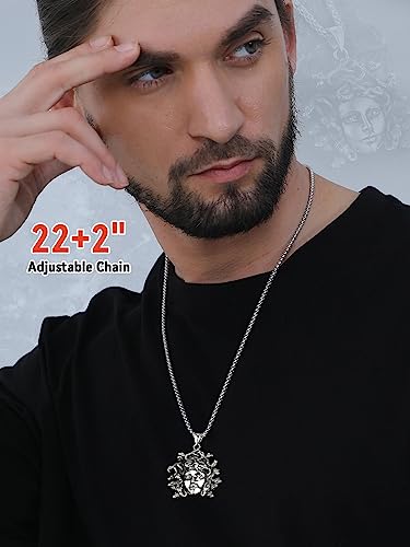 FaithHeart Greek Poseidon/Medusa Pendant Necklace for Men Women, Silver/Black/Gold Stainless Steel Ancient Greece Protection Necklace Mens Amulet Jewelry2