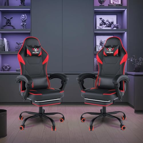 Image of ValorX USA Striker 2026 Edition | Ergonomic Gaming & Office Computer Chair | Premium PU Leather | Dual Massager Back Support | Adjustable Neck & Lumbar Pillow | Ergo Sync Armrests | Footrest (Red)