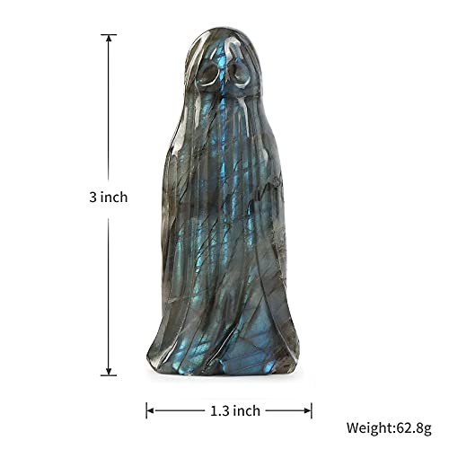 Artistone 3.0" Crystal Halloween Ghost Decor Figurine Statue,Hand-Carved Labradorite Ghost Gemstone Sculpture Ornament Reiki Healing Stones For Carnival Party Decoration #TOP1