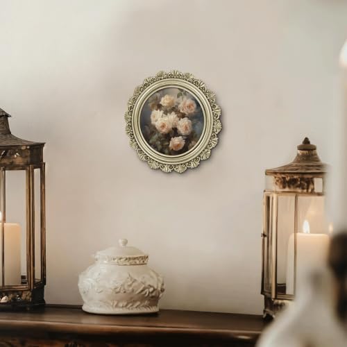 Image of eletecpro 5x5 Round Picture Frame with Glass Cover, Vintage Gold | Retro Ornate Gold Photo Frame for Tabletop or Wall Mount Decor