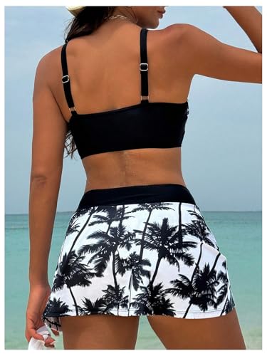 SweatyRocks Women's 3 Piece Swimsuit Tropical Print Bikini Set with Cover Up Skirts2