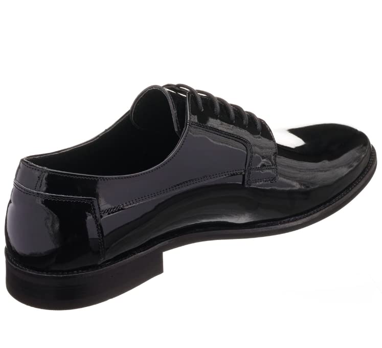 DALGALA Men's Black Patent Leather Big Size Handmade Plain Toe Formal Dress Shoes4