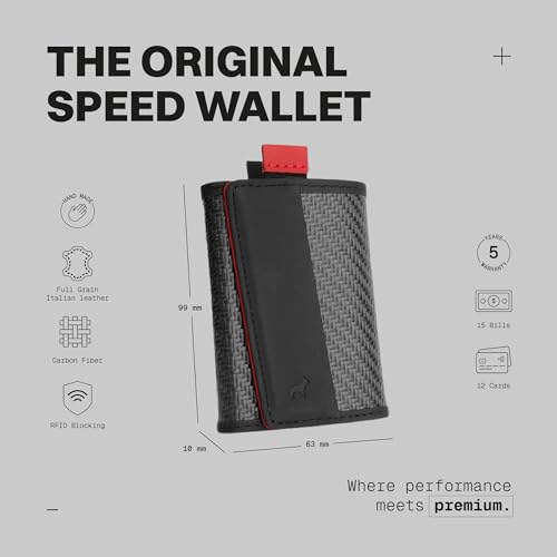 The Frenchie Co. - Speed Wallet - Ultra-Slim Carbon Fiber & Full-Grain Italian Leather - RFID Blocking Front Pocket Wallet with Quick-Access Pull Tab - Holds up to 8 Cards2