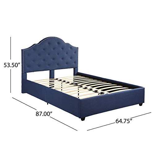Christopher Knight Home Gentry Queen-Size Bed Frame Fully-Upholstered Button-Tufted Navy Blue #TOP5