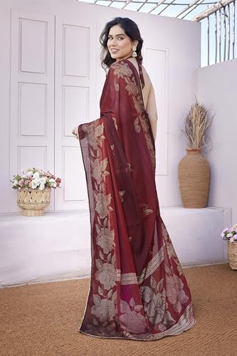 Image of MIRCHI FASHION Saree for Woman Chiffon Foil Work Floral Printed | Ethnic Sari for Function and Farewell with Unstitched Blouse Piece (Available in 15 Colors)