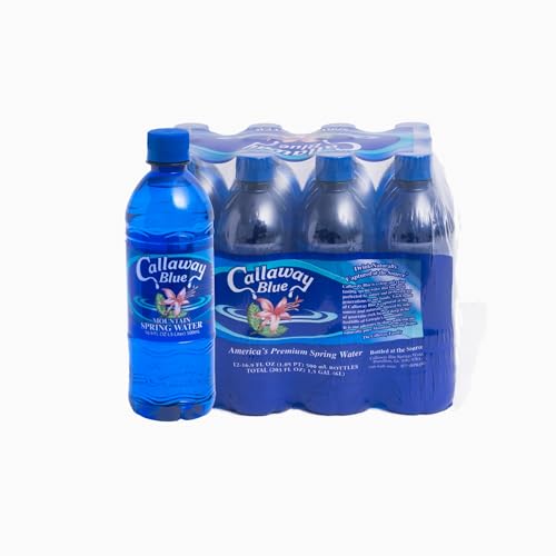 Callaway Blue Mountain Springwater, Natural Georgia Mountain Water, Bottled at the Source, Low Mineral 31 ppm TDS, Premium Drinking Bottles for Home, Office, Restaurant, 12 Pack