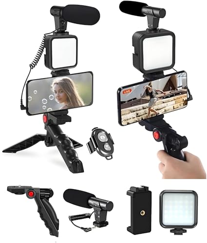 Kit vlog smartphone trépied lumière LED et microphone pour live streaming