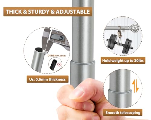Image of KAMANINA 1 Inch Double Curtain Rods for Windows 36 to 72 Inches (3-6 Feet), Silver Heavy Duty Double Curtain Rod, Telescoping Drapery Rod with Netted Texture Finials