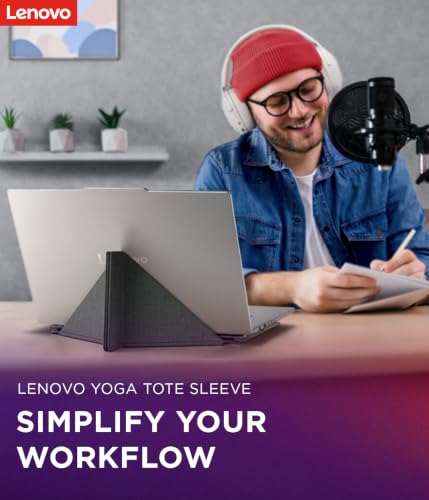 Image of Lenovo Yoga Tote Sleeve Case for Laptops with 14-inch Display, Multi-Compartment Organizer with Convertible Stand, Lightweight Protective Polyester & Microfiber Sleeve, Luna Grey
