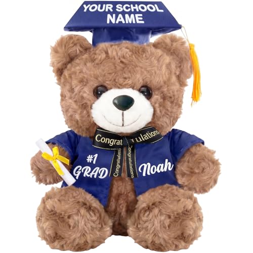 Rryoumisun 12/14'' Personalized Graduation Teddy Bear, Custom Name & School Embroidered Grad Class of 2026 Bear Plush, Graduation Gifts for Girls Boys Kindergarten High School College Graduate