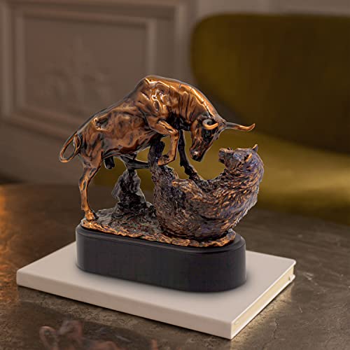 Bull and Bear Statue Wall Street Decor, 9x9.5 Resin Finance Desktop Decor Figurine for Traders and Investors with Bronze-Like Finish, Stock Market Gifts