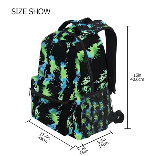 Black Green Tie Dye Backpack 3rd 4th 5th Grade School Bookbag Travel Laptop Daypack Bag Purse for Boys Girls Teens2