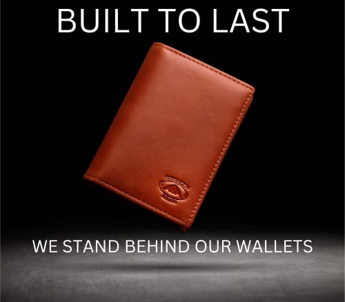 Image of Stealth Mode Men's Slim Front Pocket Wallet - RFID Blocking, Thin Minimalist Bifold Design, Genuine Leather - ID Badge Window and 5 Sleeves for Money, Credit and Debit Cards, Driver's License - Brown