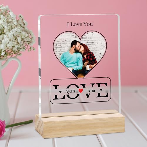 Image of Giftplease Customized Photo Frame with Wooden Stand | Transparent | Personalized Couple Picture Frame Gift for Girlfriend, Boyfriend, Husband, Wife |Anniversary, Wedding, Valentine s Day C 05