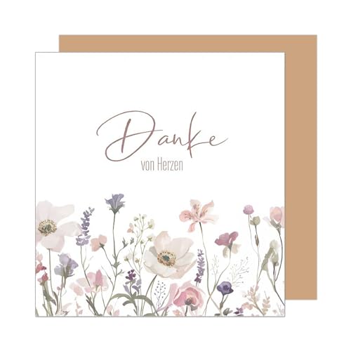 Edition Seidel Premium Glückwunschkarte mit Umschlag. Dankeskarte Karte Grußkarte Danke Danksagung Dankeschön Dankbarkeit Mann Frau Freund Freundin Blumen von Herzen (DQ107 SW025)