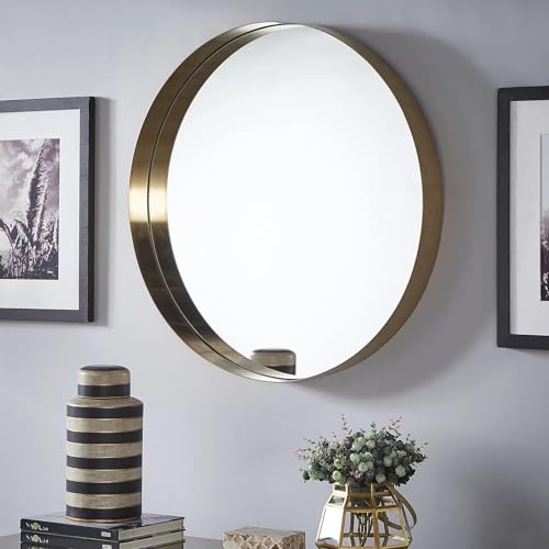 DEENZ Round Mirror Gold Deep Aluminium Frame Wall Mounted Mirror Bathroom Living Room A Must Have Mirror Very Good Size (40cm)