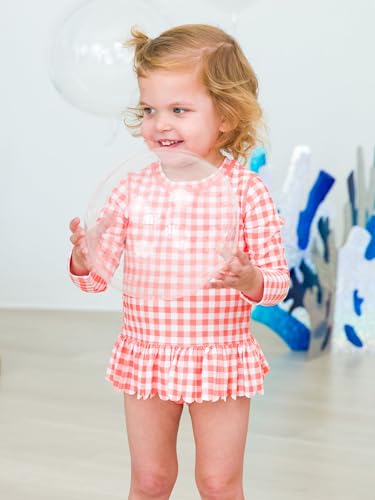 Image of RuffleButts Baby /Toddler Girls Scalloped Long Sleeve Rash Guard 2-Piece UPF50+ Sun Protected Swimsuit