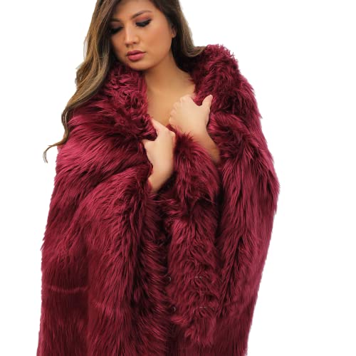 Luxurious Soft Burgundy, Wine Faux Fur Throw, Bordeaux,Custom Hand Made, Designer Throw Blanket, Bedspread, Comforter, Minky Lined Made in America (King)