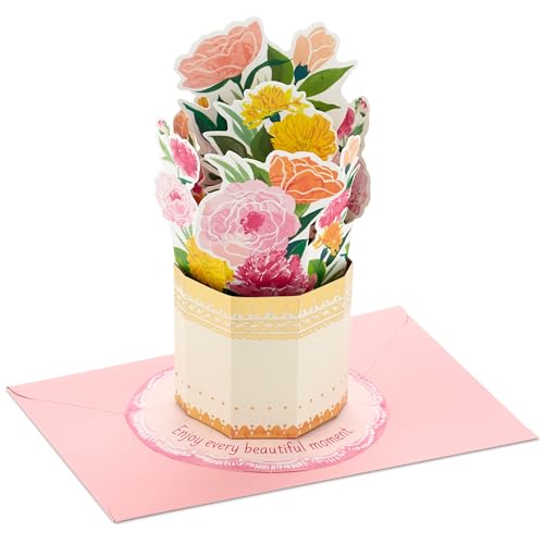 Hallmark Pop Up Mother's Day Card (Flower Bouquet in Gold Vase) Paper Wonder 3D Card for Mom, Grandma, Sister, Aunt, Friend