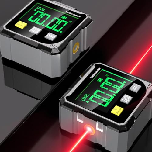 Digitaler Winkelmesser mit Laser, 4-Seitiger Magnetischer Digitale Wasserwaage, Neigungsmesser Digital mit LCD Display, IP54 Wasserdicht, Elektronische Wasserwaage für Holzarbeiten, Bau, Dekoration