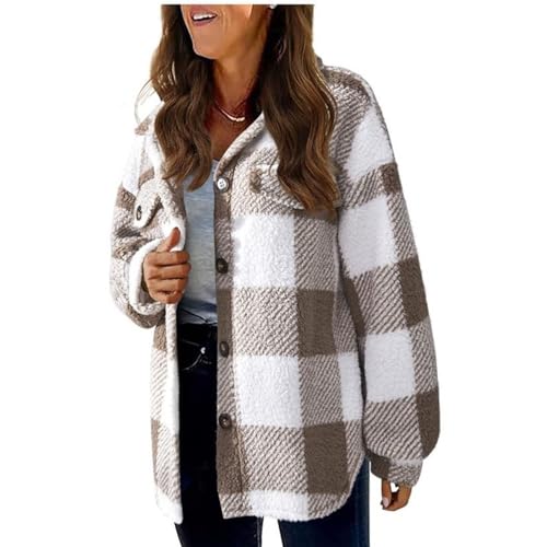 Women Flannel Jacket Plaid Button Down Long Sleeve Fleece Lined Shacket Plus Size Fall Winter Outerwear Coats3