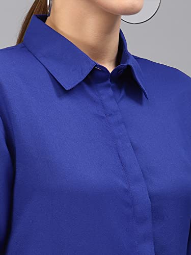 Image of Style Quotient Women Solid Aqua Green Polycrepe Formal Shirt