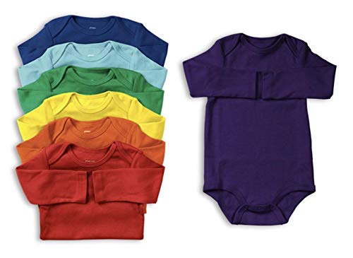 Primary Unisex Long Sleeve Baby Bodysuit 7-Pack (Rainbow-Mix, 0-3)