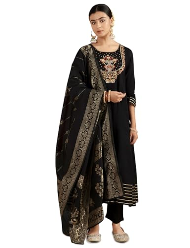 Image of Kaari Women's Embroidered Kurta Set with Dupatta - Festive Kurta Set for Women Polyester Blend