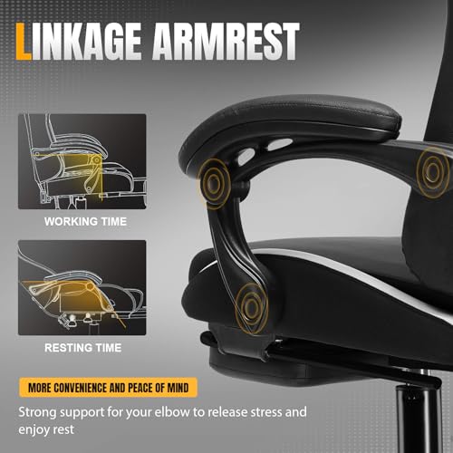 Image of GTPLAYER Gaming Chair with Pocket Spring Cushion, Leather Office Chair with Ergonomic High Back & Lumbar Support for Back Pain Relief, Computer Game Chair for Adults, White /Black