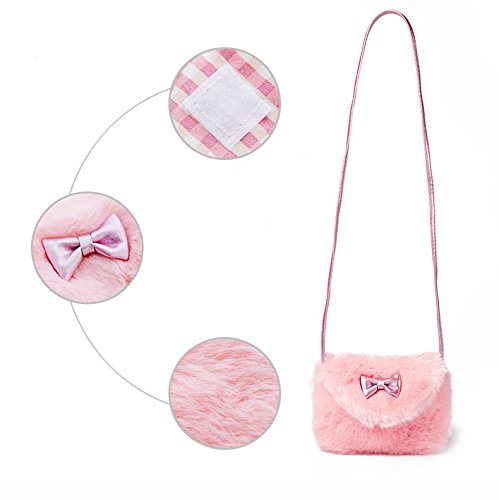Kids Girls Toddlers Lovely Bowknot Hairy Mini Shoulder Bags Crossbody Bags Cell Phone Case Holder Small Purse Clutch Cross Body Handbags for 1-5 Yrs, Great for Birthday Christmas