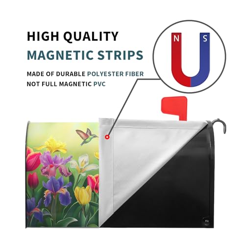 Image of Easter Floral Mailbox Cover Magnetic, Tulip Lily Flowers Mailbox Wrap, 21 inchx18 inch Spring Summer Standard Size Waterproof Letter Post Cover for Yard Garden Outdoor Outside Decoration