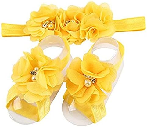 LD DRESS Baby Girl Foot Flower + Headband, Yellow, Whole: approx. 8 x 5.5cm/ 3.14" x 2.16"