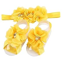 LD DRESS Baby Girl Foot Flower + Headband, Yellow, Whole approx. 8 x 5.5cm/ 3.14" x 2.16"